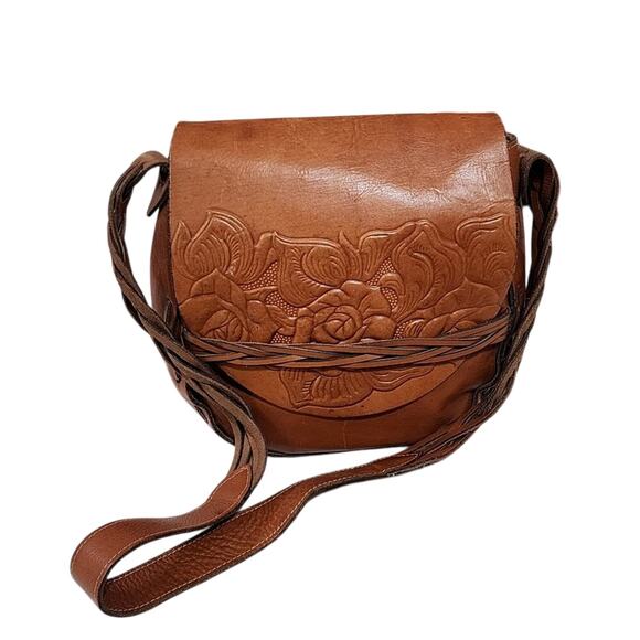 Patricia Nash Brown Tooled Leather Saddle Bag crossbody purse‎ - Picture 1 of 16